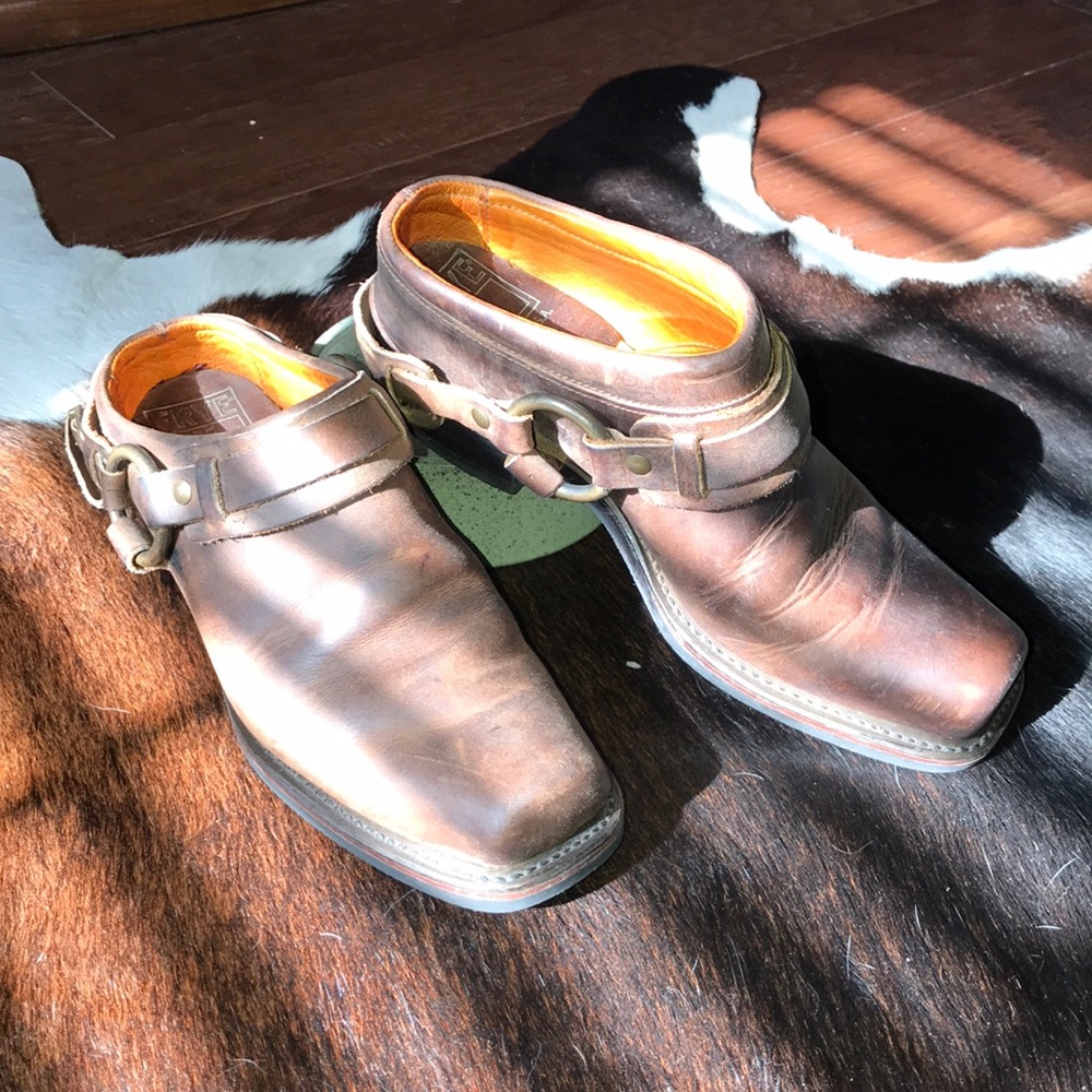 Frye Iconic Weathered Belted Harness Mule